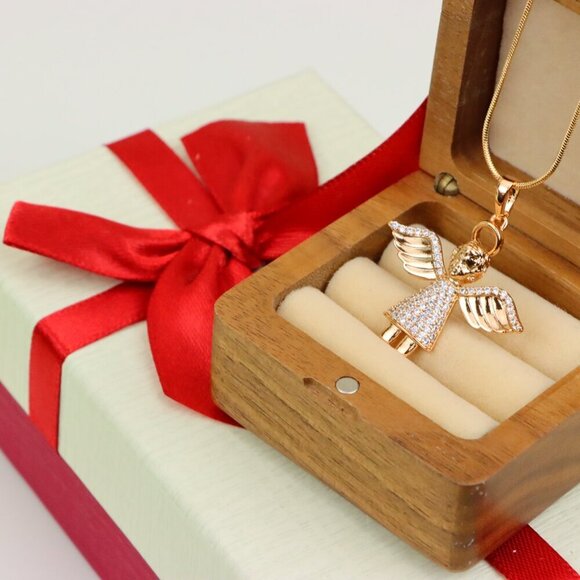 "Sparkling Angel Rose Gold Pendant with Wings and Halo, XPPT1212 - Picture 11 of 12